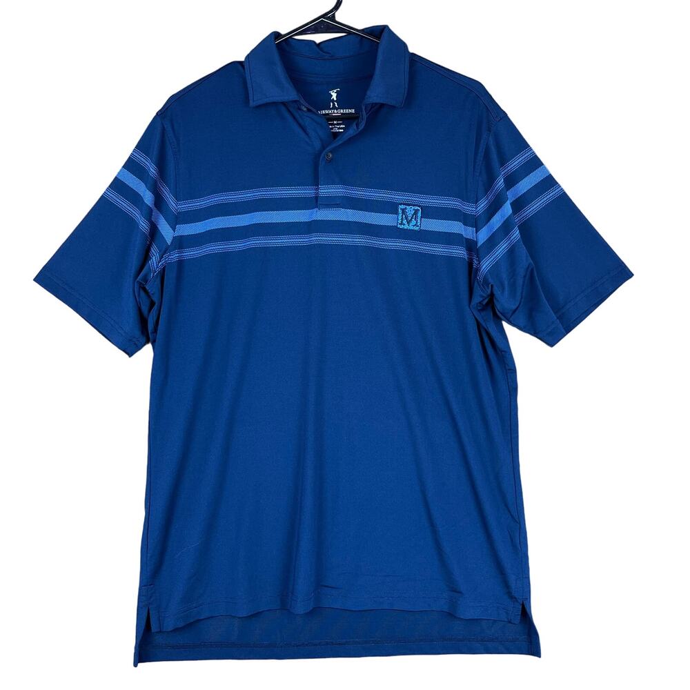Fairway & Greene Mens Golf Polo Navy Blue Stripe Short Sleeve Stretch Medium